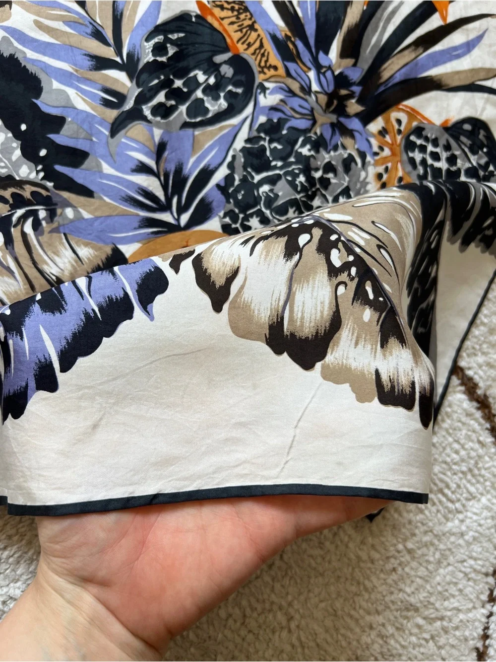 Vtg Jim Thompson Silk Scarf Tropical Botanical Palm Monstera Leaves Fruits 31x32